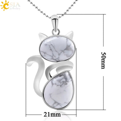 Cat Shape Natural Stone Necklaces With Beads Chain